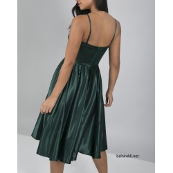 Елегантна Къса Парти Рокля Зелен Цвят Сатен Елегантна Къса Парти Рокля Зелен Цвят Сатен