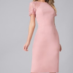 Елегантна Официална Розова Къса Права Рокля