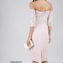 Елегантна Права Рокля Розов Цвят Дантела Деколте