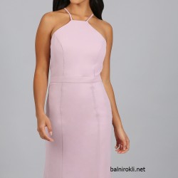 Елегантна Права Къса Рокля Гръб Дантела Цвят Пастел