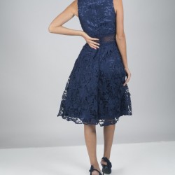 Дантелена Къса Официална Тъмносиня Коктейлна Рокля