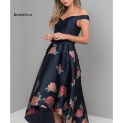 Бална Тъмносиня Официална Дълга Рокля Флорален Принт