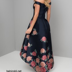 Бална Тъмносиня Официална Дълга Рокля Флорален Принт