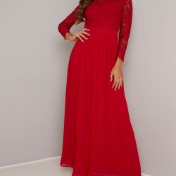 Абитуриентска Бална Червена Рокля Бюстие Дантела Ръкави и Шифон Абитуриентска Бална Червена Рокля Бюстие Дантела Ръкави и Шифон