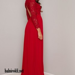 Абитуриентска Бална Червена Рокля Бюстие Дантела Ръкави и Шифон Абитуриентска Бална Червена Рокля Бюстие Дантела Ръкави и Шифон