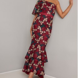 Бална Дълга Дантелена Рокля Едно Рамо Флорал