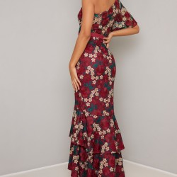 Бална Дълга Дантелена Рокля Едно Рамо Флорал