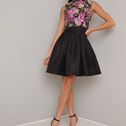 Абитуриентска Бална Къса Черна Рокля Сатен Бюстие Рози
