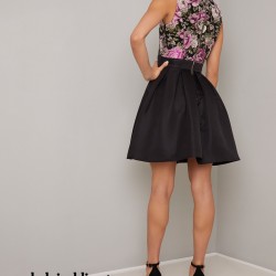 Абитуриентска Бална Къса Черна Рокля Сатен Бюстие Рози