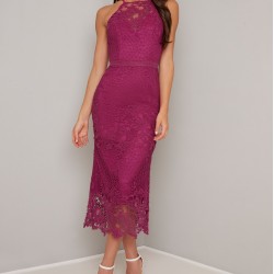 Дантелена Официална Права Рокля Средна Дължина 