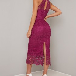 Дантелена Официална Права Рокля Средна Дължина 