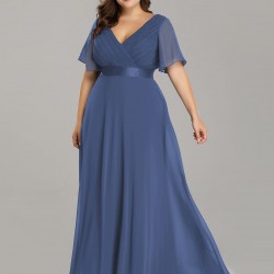 Дълга Вечерна Синя Рокля Макси Дами Шифон