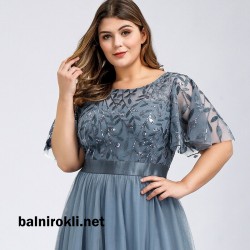 Абитуриентска Дълга Синя Рокля Макси Размери Тюл и Бродерии Абитуриентска Дълга Синя Рокля Макси Размери Тюл и Бродерии