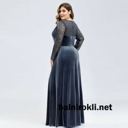 Абитуриентска Дълга Велурена Синя Бална Рокля Макси Дами  Абитуриентска Дълга Велурена Синя Бална Рокля Макси Дами