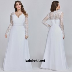 Абитуриентска Бяла Дълга Рокля Шифон и Дантела Ръкави Абитуриентска Бяла Дълга Рокля Шифон и Дантела Ръкави