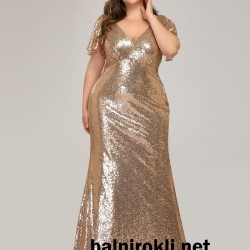 Бална Блестяща Златиста Рокля Пайети Макси Дами