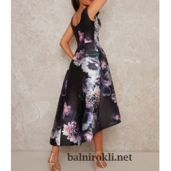 Елегантна Официална Черна Рокля Флорален Принт Елегантна Официална Черна Рокля Флорален Принт