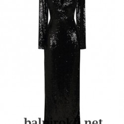 Бална Блестяща Черна Дълга Рокля Ръкави