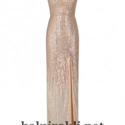 Блестяща Официална Рокля с Гол Гръб Розово Злато и Сребристо Омбре 