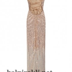 Блестяща Официална Рокля с Гол Гръб Розово Злато и Сребристо Омбре 