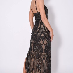 Бална Блестяща Луксозна Черна Рокля Цепка Отпред