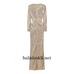 Блестяща Дълга Официална Рокля Златисто Шампанско Дълги Ръкави