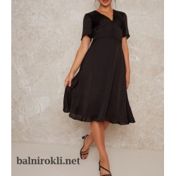 Елегантна Официална Черна Рокля Средна Дължина Миди