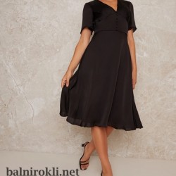 Елегантна Официална Черна Рокля Средна Дължина Миди