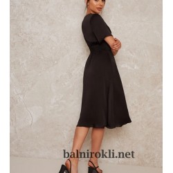 Елегантна Официална Черна Рокля Средна Дължина Миди