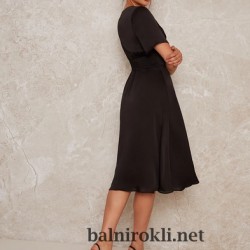 Елегантна Официална Черна Рокля Средна Дължина Миди