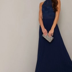 Абитуриентска Бална Тъмносиня Рокля Дантела и Шифон