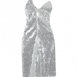 Блестяща Сребриста Официална Къса Рокля Асиметрична