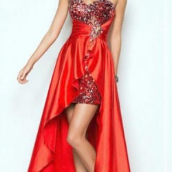 Асиметрична  Бална Официална Червена Рокля Пайети