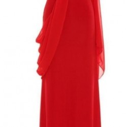 Дълга Червена Елегантна Рокля Драперия Стреч