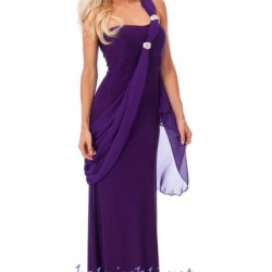 Елегантна Дълга  Лилава Рокля с Драперия