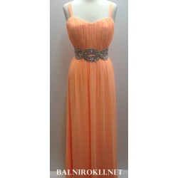 Дълга Официална Рокля Прасковен Цвят камъни 