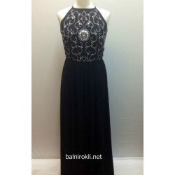 Елегантна  Черна Рокля от Шифон с Богата Декорация