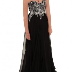 Абитуриентска Бална Дълга Черна Рокля Диаманти
