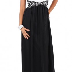 Елегантна Дълга Рокля Контраст Бял Крем и Черен Цвят