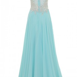 Абитуриентска Бална Дълга Светлосиня Рокля Диаманти