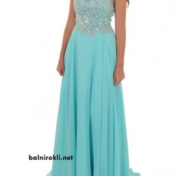Абитуриентска Бална Дълга Светлосиня Рокля Диаманти
