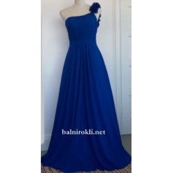 Абитуриентска Дълга Синя Рокля Шифон Едно Рамо