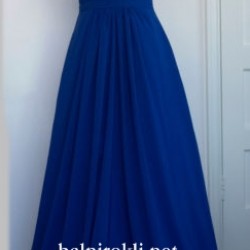 Абитуриентска Дълга Синя Рокля Шифон Едно Рамо