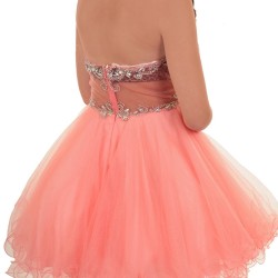 Абитуриентска Бална Къса Рокля Корал Диаманти Абитуриентска Бална Къса Рокля Корал Диаманти
