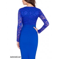 Секси Къса Парти Рокля Кралско Син Цвят Дантела