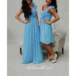 Абитуриентcка Дълга/Къса  Синя  Рокля Едно Рамо