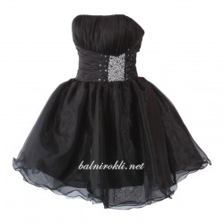 Бална Абитуриентска Къса Черна Рокля Органза