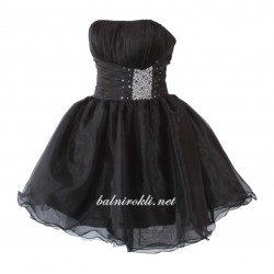 Бална Абитуриентска Къса Черна Рокля Органза