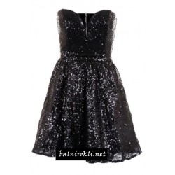 Вечерна Къса Черна Блестяща Рокля Бюстие Пайети