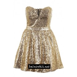 Златна Къса Вечерна Рокличка с Бюстие